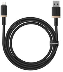 Baseus - Dura Series adatkábellel (P10377801U01-00) - USB Lightning csatlakozóval, gyorstöltési funkcióval, 480 Mbps sebességgel, 2, 4 A áramerősséggel, nylon borítással, 1 m hosszúságban - Arany / Fekete