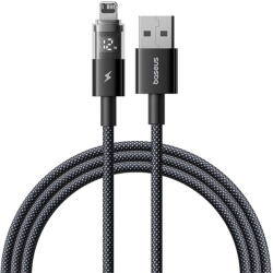 Baseus - Adatkabel Kijelző 2 (P10382700121-01) - USB Lightning csatlakozóval, Gyors Töltés, Digitális Kijelző, 2.4A, 2m - Kozmikus Fekete