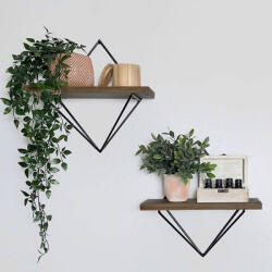 Evila Originals Set 2 etajere de perete Evila Originals 792EVL2868, 30x14 cm, Lemn de molid / Metal, Maro / Negru (792EVL2868) Raft