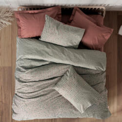 Cottonbox Lenjerie de pat Cotton Box 129CTN4726, 100% bumbac, 3 piese, Cearsaf plapuma 160x220 cm, Cearsaf pat 100x200+30 cm, Fata de perna 50x70 cm, Gri/Rosu (129CTN4726) Lenjerie de pat
