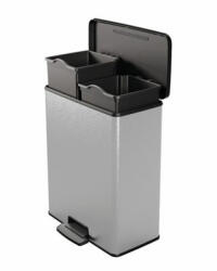 Keter Pedálos szemetes, újrahasznosított műanyag, kivehető vödörrel, 2x26 l, CURVER "Deco bin duo", fekete/ezüst (251002) - iconink
