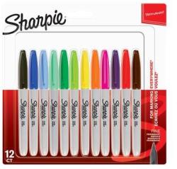 Sharpie Alkoholos marker, 1 mm, kúpos, SHARPIE "Fine Point", 12 különböző szín (NSH2065404) - nyomtassingyen