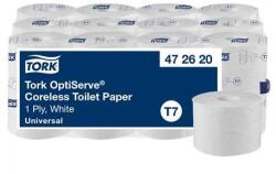 Tork Toalettpapír, belsőmag nélküli, T7 rendszer, 1 rétegű, 13, 1 cm átmérő, Universal, TORK "OptiServe", fehér (472620)