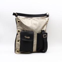 Via55 arany anyagában mintás / fekete erezett elöl két zsebes női rostbőr válltáska