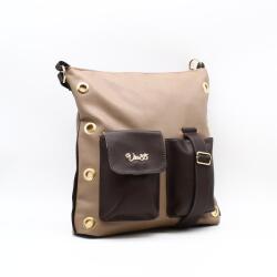 Via55 világosbarna erezett / sötétbarna erezett elöl két zsebes női rostbőr válltáska