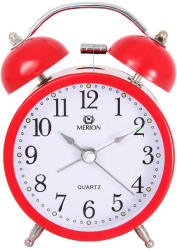 Merion fém ébresztőóra, quartz, piros színű fémtok, fehér arab számos számlap, 3^ (6814-4)