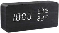  Asztali óra, fekete színű fa tok, fehér színű LED kijelzés (6627-0)