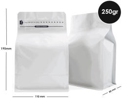  Pungă Pentru Cafea Box Bottom 250gr Zip Fără Supapă Albă 500 Buc
