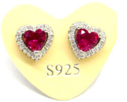 VELENCE SZÍV ezüst fülbevaló (sötét rózsaszín) (2025072901)