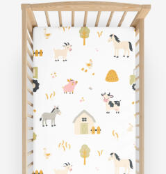 Goldea gyermek körgumis pamut lepedő kiságyba - élet a farmon 60 x 120 cm