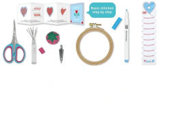 PRYM Kit de broderie pentru incepatori, cu instructiuni, gherghef, ace, bobina, foarfeca si alte accesorii, Prym Love