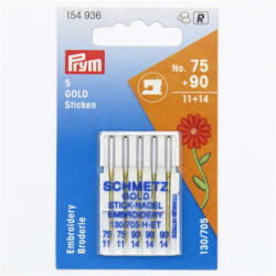PRYM Set ace de cusut Gold pentru broderie, acoperire anti-adeziva, 5 buc, finete 75 si 90, Prym