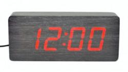  Ceas Digital Mare Lemn Negru LED Roșu cu Funcții Ceas Alarmă Dată Termometru - Q-13B013 (Q-13B013)