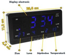  Ceas Digital cu Led Albastru si Alarma, Dimensiuni Robuste, Afisaj Mare, Alimentare 5V - Q-13B058 (Q-13B058)