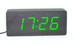  Ceas Digital Mare Lemn Negru LED Verde cu Alarmă, Termometru și Moduri de Afișare - Q-13B011 (Q-13B011)