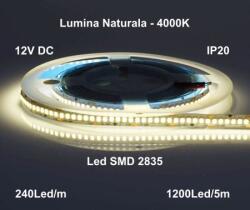  Banda Led 12V Interior IP20 240led/m Alb-Natural 4000K Rola/5m - Q-18A139 (Q-18A139)
