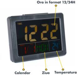  Ceas Electronic LCD Negru cu Alarmă, Termometru și Cronometru - Q-13B015 (Q-13B015)