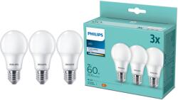 Philips E27 LED izzó készlet, 3db, A60, 8W (60W), 806lm, Meleg fehér fény, 4000K, F energiaosztály