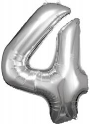  Ezüst Silver óriás szám fólia lufi 4-es, 86x66 cm (DPA9906289)