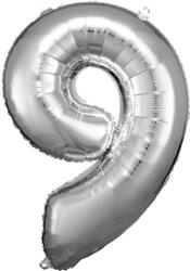  Ezüst Silver óriás szám fólia lufi 9-es, 83x58 cm (DPA9906294)