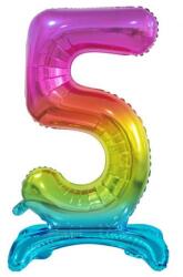  Színes Rainbow 5-ös szám fólia lufi talppal 74 cm (MLG129076) - sandori