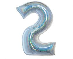  Ezüst Holographic 2-es szám fólia lufi 76 cm (MLG144734)