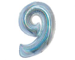 Ezüst Holographic 9-es szám fólia lufi 76 cm (MLG144864)