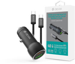 DEVIA Extreme Speed Series 30W PD+QC USB+Type-C autós töltő adapter+Type-C/Type-C kábel 1m - fekete