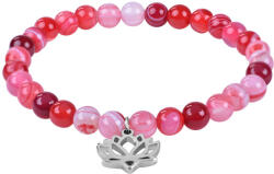 Troli Gyöngyös lótuszvirág karkötő rózsaszín achát kővel 18 cm