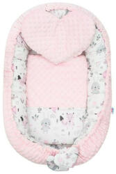 New Baby Set 3 piese Luxury, Baby Nest cu doua fete, Cu paturica si pernuta in forma de inima, New Baby, Minky Bears Pink (42979)