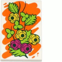 LEGO® 26603pb476c1 - LEGO fehér csempe 2 x 3 méretű virágos festmény mintával (26603pb476c1)