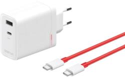 OnePlus 120W Dual Ports SuperVooc Adapter + Cable (Type-C + Type-A) hálózati töltő adapter kábellel fehér (white)