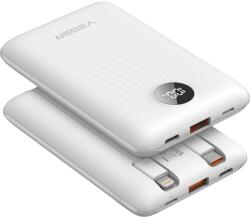 VEGER powerbank 10 000 mAh beépített kábelekkel Type C / Lightning PD QC3.0 2A 22, 5W C11C (W1170) fehér