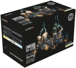 Avide Kültéri Szolár Füzér 5m, Átlátszó Kábel, 10 Globe, meleg fehér IP44 (AOSS5T-10C10L-WW)