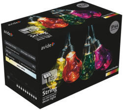 Avide Kültéri Szolár Füzér 5m, Átlátszó Kábel, 10 Színezett Globe, IP44 (AOSS5T-10MC10L) - akkuforras