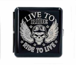 Padonio Gentelo fém cigaretta tárca 20 szál cigarettának - Live to Ride - Ride to Live koponya mintával (DM-5-8045-2)