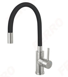 FERRO ZUMBA inox egykaros álló konyhai mosogató csaptelep, acél test, fekete hajlítható / flexibilis kifolyó, BZA4BSS