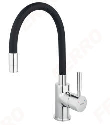 FERRO LEED-BREEAM Zumba egykaros álló konyhai mosogató csaptelep, elasztikus / hajlítható fekete kifolyóval, lamináris perlátor, BZA4B-LB