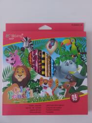 Yalong Stationery színes, háromszögletű ceruzakészlet, 24 darabos, állatos, piros