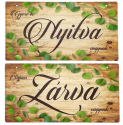  Nyomtatott fa tábla - Zárva-Nyitva - 2 oldalas 24, 3x13cm - papelito