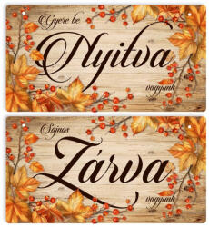 Nyomtatott fa tábla - Zárva-Nyitva Őszi 24, 3x13cm - papelito