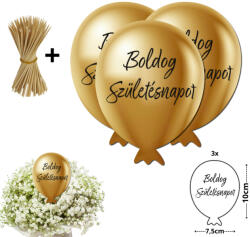 Nyomtatott dekorkarton - Boldog születésnapot lufi - arany 3db/csomag
