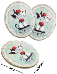 Nyomtatott dekorkarton - Valentin napi szerelmes cicák ovál tábla 3db/cs - papelito
