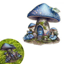  Nyomtatott dekorkarton - Kék gombaház, 1db 13*15cm 6728