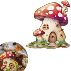  Nyomtatott dekorkarton - Piros gombaház, 1db 13*15cm 6727