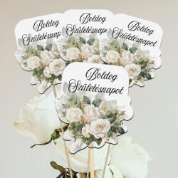  Nyomtatott dekorkarton - Boldog születésnapot virágos tábla - fehér 4db/csomag - papelito