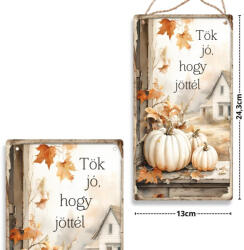  Nyomtatott fa tábla - Fehér-narancs -Tök jó, hogy jöttél akasztós tábla 13x24, 3cm - papelito