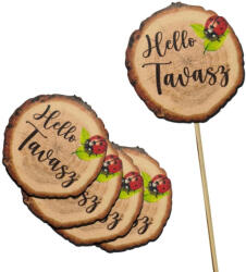 Nyomtatott dekorkarton - Hello Tavasz faszelet katicás 5db/csomag - papelito