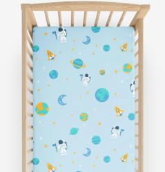 Goldea gyermek körgumis pamut lepedő kiságyba - űrhajósok az űrben 60 x 120 cm