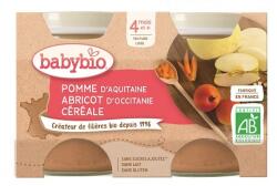 BabyBio Piure din mere, caise si cereale Bio +4 luni, 2 x 130g, BabyBio